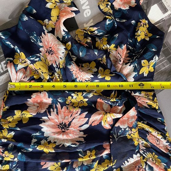 NEW Lulu’s Dress Womens Medium Stunning Soiree Blue Floral Ruched‎ Midi Slit - Picture 12 of 16